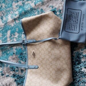 Coach Tan and Light Blue Tote Bag Set